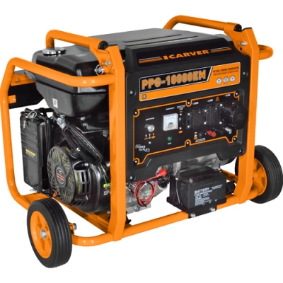 Генератор CARVER PPG-10000ЕM бензин (LT-192FA, 7,0/7,5кВт, 220В, бак 33 л,эл.старт, колеса. медь)6шт