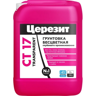 Грунтовка глубокого проникновения Церезит Бесцветная CТ 17 PRO Transparent морозостойкая 10л 3040024 Грунтовка глубокого проникновения Церезит Бесцветная CТ 17 PRO Transparent морозостойкая 10л 3040024