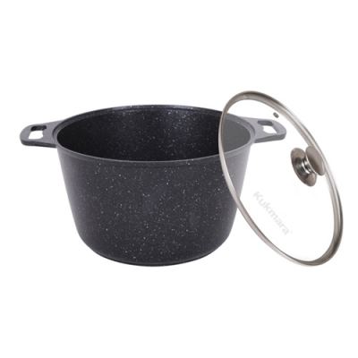 Кастрюля 10л со стекл. крышкой, АП (темный мрамор) "Kukmara"