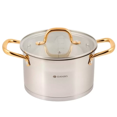 Кастрюля нерж, 3.9 л, с крыш, крыш стекло, Daniks, Лайнс, индукц, SD-072-20 (505757)