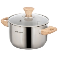 Кастрюля нержавеющая сталь, 2.9 л, с крышкой, крышка стекло, Daniks, Осло, GS-01147-18CA, индукция (
