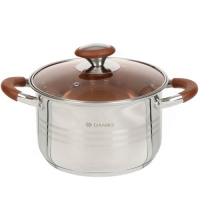Кастрюля нержавеющая сталь, 4 л, крышка стекло, Daniks, Веллингтон, GS-01415-20CA, индукция (397630)