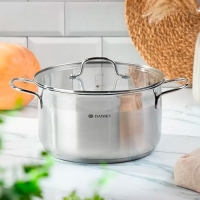 Кастрюля нержавеющая сталь, 6.1 л, крышка стекло, Daniks, Нолан, GS-01363-24CA, индукция (480208)
