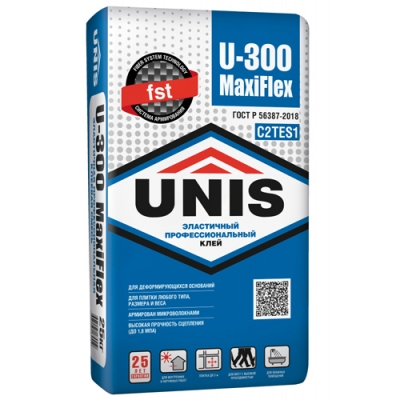 Клей плиточный "UNIS U-300 MaxiFlex", класс C2TE (25кг) (1под-48шт)