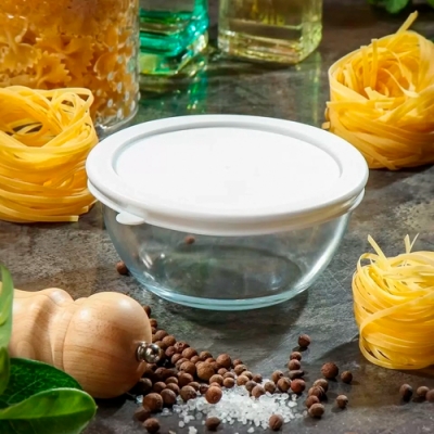 Контейнер пищевой жаропрочное стекло, 0.5 л, 14х14х13 см, круглый, с крышкой, Daniks, HSAW050 (44871