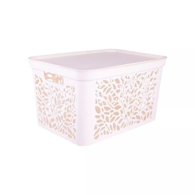 Корзина 463х326х256мм 30л с крышкой Leaves молочный С839 Полимербыт