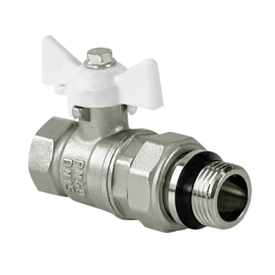 Кран шаровой Valfex для ВОДЫ 1/2" ВР/НР, штуцер, резин. кольцо, бабочка БЕЛАЯ НИК-Й VALFEX (80/20)