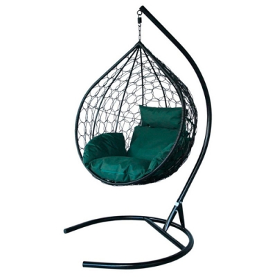 Кресло подвесное Сфера Лайт Garden story стойка+корзина чёрная подушка тём-зелёная МТ3838