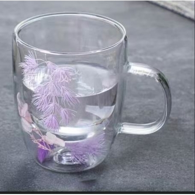 Кружка с двойными стенками с цветами (аспарагус) 350 мл арт.MFK21207