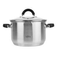 LR02-908 Кастрюля LARA (нерж) НИКА 22х13.5см 5.1л, капсул.индукционное дно, крышка стекло/дуршлаг