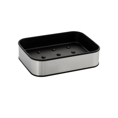 Мыльница настольная, матовая нержавеющая сталь + чёрный пластик 22073 САНАКС