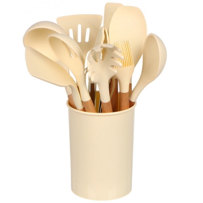 Набор кухонных принадлежностей 12 предметов, бамбук, силикон, на подставке, Y4-7674 (455261)