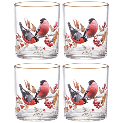 Набор стаканов из 4-х шт. снегири" 320 мл 887-445 Набор стаканов из 4-х шт. снегири" 320 мл 887-445
