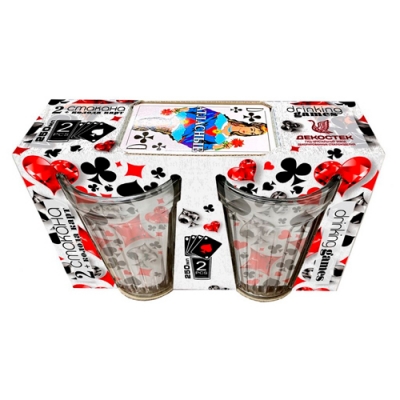 Подарочный набор 3пр. арт.1233 (Гладкий) (2 стакана + колода карт)