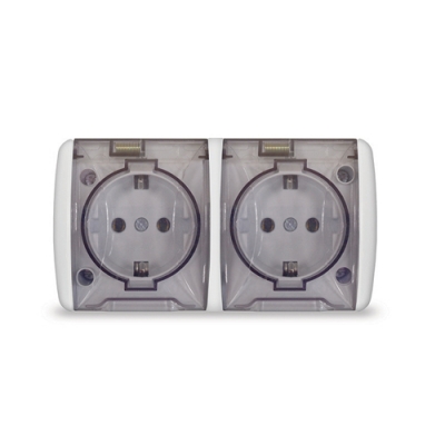 Розетка двухместная с прозрачной крышкой "UNIVersal" серия "Клио", IP54, с/з, о/у, 16А, 220В, белая Розетка двухместная с прозрачной крышкой "UNIVersal" серия "Клио", IP54, с/з, о/у, 16А, 220В, белая