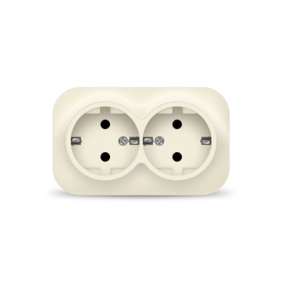 Розетка двухместная серия "IONICH", с/з, о/у, 16А, 220В, "слоновая кость" (ivory) (еврослот) (1428)