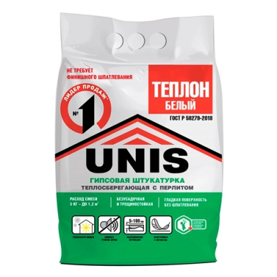 Смесь сухая штукатурная UNIS Теплон белая (5 кг)