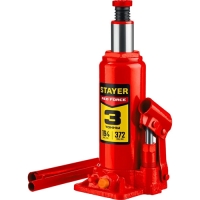 STAYER RED FORCE, 3 т, 194 - 372 мм, бутылочный гидравлический домкрат, Professional (43160-3) 43160