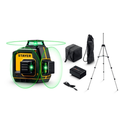 STAYER SL-3D #3, 50м, точн. +/-0,5 мм/м, зеленый лазерный нивелир, штатив (34963-3) 34963-3