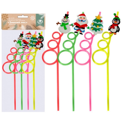 Трубочки для коктейля "Зимний лес". Набор 4шт. VL2-293