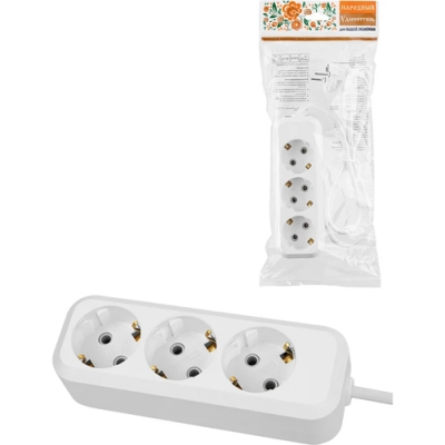 Удлинитель 3 гнезда, 3 метра, с/з, 10 А, 2300 Вт, белый, НАРОДНЫЙ У1-32049 (SQ1303-1041)