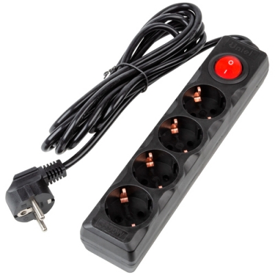 Удлинитель серии Ultra, шнур 3м., 4 гнезда, 16A, с/з. Черный. TM UnielS-GCU4-3B BLACK UL-00010023