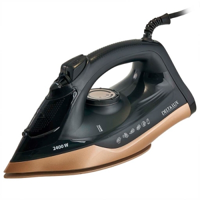 Утюг Delta Lux DE-3007 черный с золотым, 2400Вт, керамика, антикапля, антинакипь