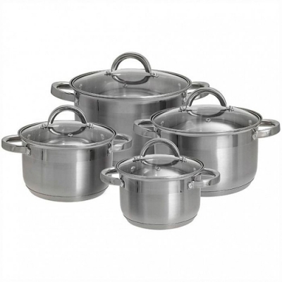 WEBBER BE-630/8 Набор посуды из нерж.стали 8 пр. 2,2л, 3,0л, 4,0л, 5,2л со стеклянными крышками (2) WEBBER BE-630/8 Набор посуды из нерж.стали 8 пр. 2,2л, 3,0л, 4,0л, 5,2л со стеклянными крышками (2)