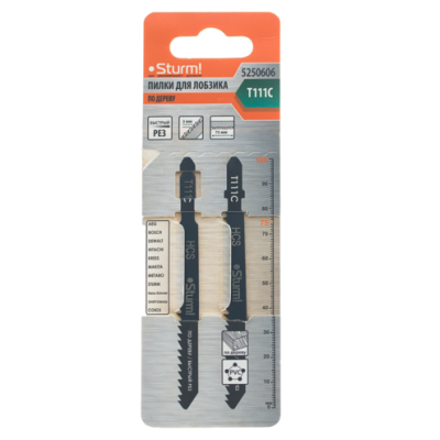 5250606 Пилки для лобзика Sturm! T111C 2шт,прям.быстрый.рез,4-50мм,мягк. древ, прастик