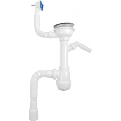 B0147-20-MR Сифон для мойки 3 1/2"х40 с мет.реш. с прямоуг. переливом с отводом с/м Aquant с гибкой трубой 40х40/50