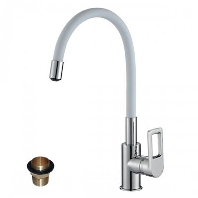 Смеситель Кухня шар d35 гибкий БЕЛЫЙ излив, на гайке, хром ROSSINKA Z35-35U-White Смеситель Кухня шар d35 гибкий БЕЛЫЙ излив, на гайке, хром ROSSINKA Z35-35U-White