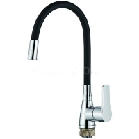 4699-2 Смеситель Кухня LEDEME с силиконовым изливом (на гайке) шар d40 (черный/хром)