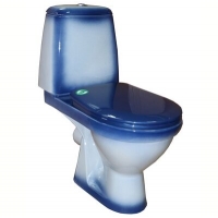 Унитаз-компакт "ПРЕМЬЕР" декор (синий, с 2х уровневой арматурой, креплен. и сиденьем, горизон. выпуск) г.Киров