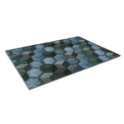 Коврик придверный влаговпитывающий SHAHINTEX DIGITAL PRINT 60х90 "Куб" сине-зелёный (16)