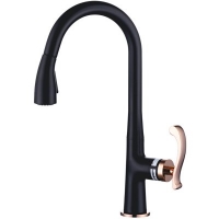 К14026В Смеситель Кухня GERHANS d-35 с вытягивающимся поворотным изливом (чёрн/роз золото)