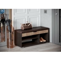 ЭВА Банкетка БК-001 (длина 1000мм) Корпус - Венге Фасад ЛДСП - Дуб Крафт золотой Кожзам Черно-коричневый МК238