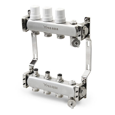 Коллекторный блок PRO AQUA с регулировочными клапанами 9 выходов, 480мм, 1 х 3/4 (R510 MB.09) Коллекторный блок PRO AQUA с регулировочными клапанами 9 выходов, 480мм, 1 х 3/4 (R510 MB.09)