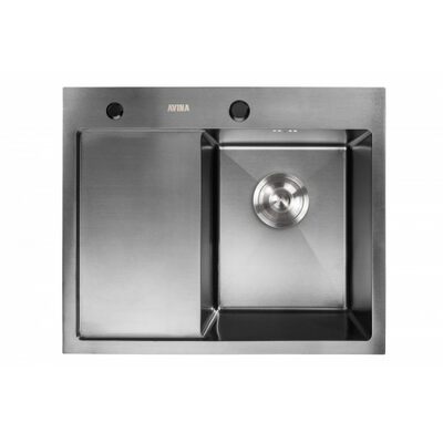 Мойка нерж врезная 580x480х230 т (3,0+1.2mm) черная НМ 5848 R правая black (+ сифон, колландер, дозатор мыла) AISI 304