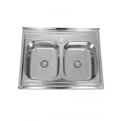 Мойка накладная нерж.600х800х180 т.0,8 ДВОЙНАЯ (+ бол.сифон) Китай