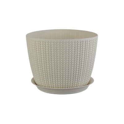 Кашпо ВЯЗАНИЕ D180мм 2,8л. с поддоном Белый Ротанг ("М-пластика") (М 3121)