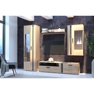 Гостиная "МГС 1" Исполнение 1 Дуб Золотой/Камень Темный 2262х2000х425 (5 мест)