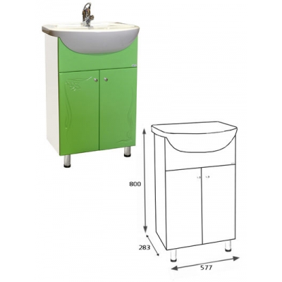 Подстолье "Глория-60" (салатовый) 2 двери под умыв. "Эрика - 61" 600х800х290 Подстолье "Глория-60" (салатовый) 2 двери под умыв. "Эрика - 61" 600х800х290