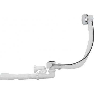 V312-18-MR Сифон для ванны регулируемый с выпуском и переливом Aquant с гибкой трубой 40х40/50 полуавтомат