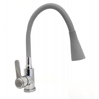 Смеситель кухня PURSH D35 (нерж.сталь,хром,серый гибкий излив+лейка-аэратор,гайка) R99307-H8