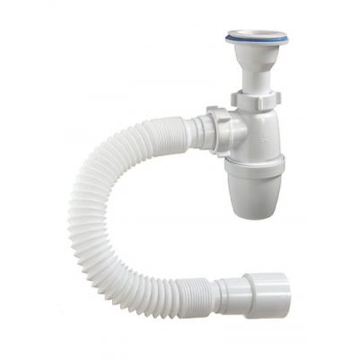 А-72019 Сифон бутылочный ОРИО 1 1/2" х 40 с литым выпуском,пласт.решетк. D=70 мм гиб трубой 40-40/50