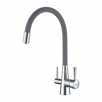 3075C-Gray Комфорт Смеситель для кухни, с гибким изливом, с подключением к фильтру питьевой воды, хром/серый LEMARK