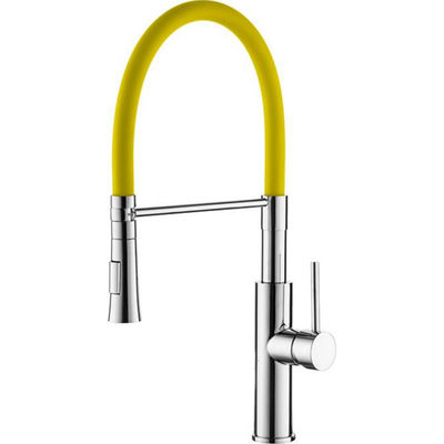 4097-4 Смеситель Кухня LEDEME латунный корпус с силиконовым изливом МАКСИ (желтый/хром) *