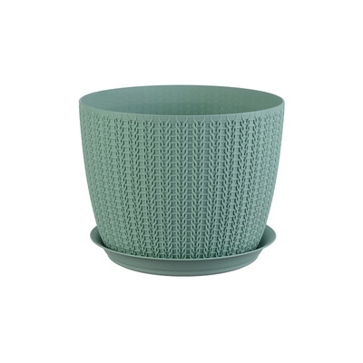 Кашпо ВЯЗАНИЕ D180мм 2,8л. с поддоном Фисташковый ("М-пластика") (М 3121)