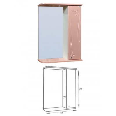 Зеркало-шкаф "Глория 50" правый (розовый) 525*705*180