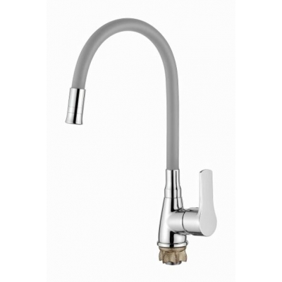 4699-9 Смеситель Кухня LEDEME с силиконовым изливом (на гайке) шар d40 (серый/хром)